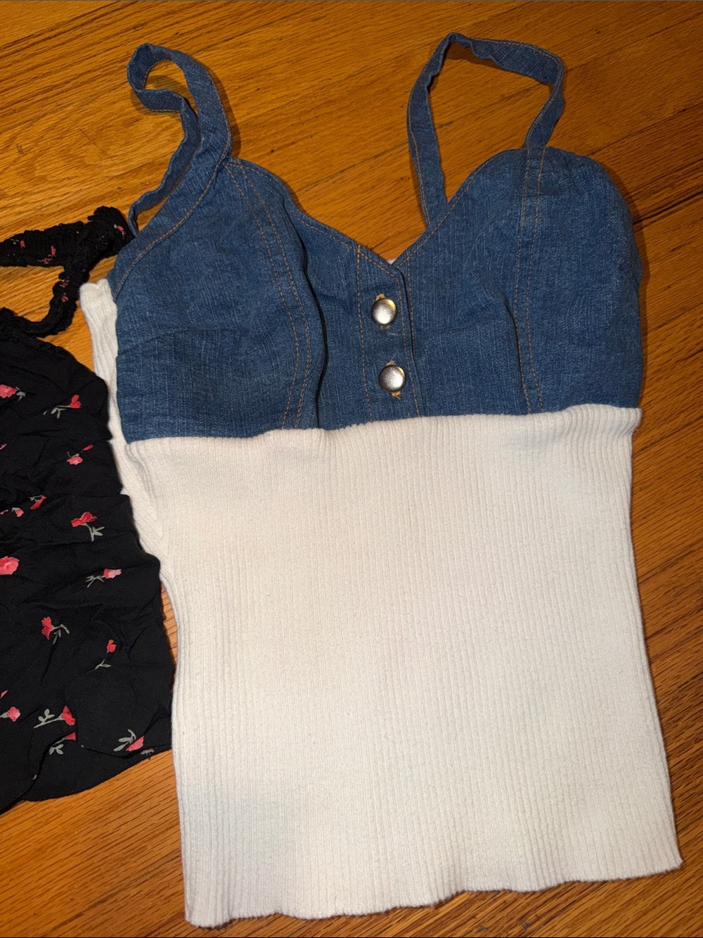 Urban Outfitters Blue and White Ribbed Bustier Cami with Button Detail - Picture 3 of 8